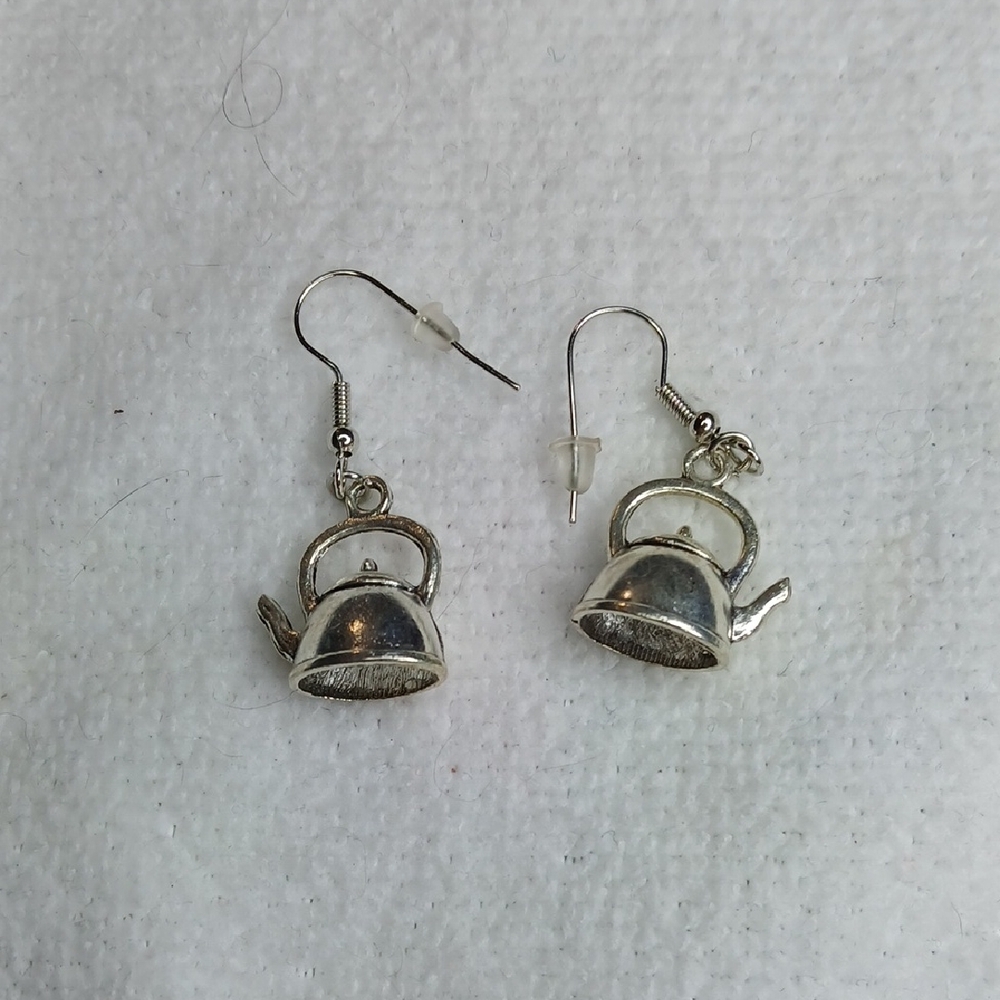 Vintage Silver Toned Teapot Earrings
